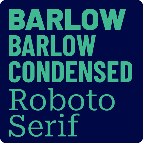 Graphic with examples of 1-800-GAMBLER fonts: Barlow, Barlow Condensed, Roboto Serif